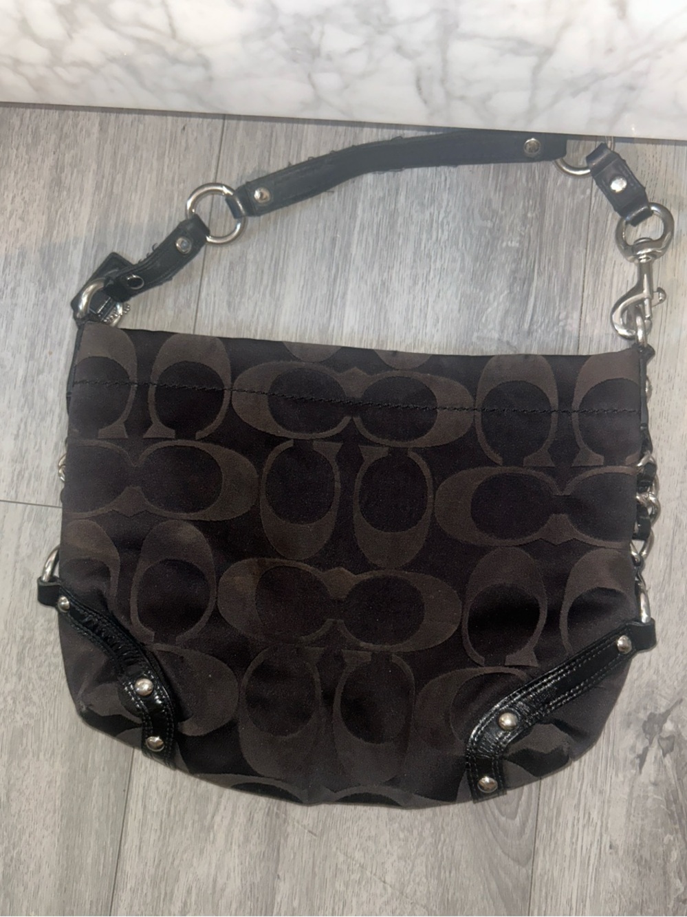 Vintage Coach Carly Shoulder Bag Chocolate Brown and Black Leather